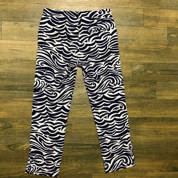 Lilly Pulitzer Navy Blue White Print Textured Capri Ankle Split Hem Kelly Pant 2 - Picture 4 of 9